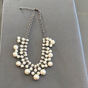 Elegant Silver Pearl Statement Necklace